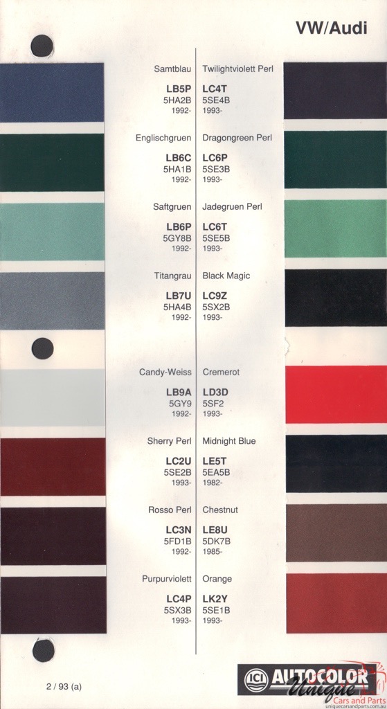 1992 - 1994 Volkswagen Paint Charts Autocolor